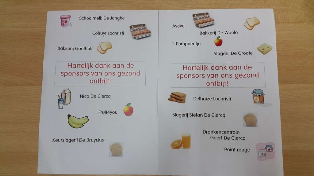 Dankjewel aan alle sponsors van het gezond ontbijt